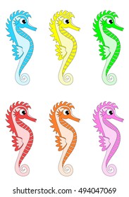 Colorful Seahorses.  Detailed drawings of vector Seahorses in different colors.