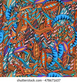 Colorful seamless abstract doodles background. Vector illustration.