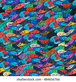 Colorful seamless abstract doodles background. Vector illustration.