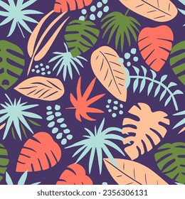 Colorful Seamless Abstract Flora Decor Wallpaper. Dark Repetitive Doodle Foliage Quill, Seamless Print. Gradient Seamless Decoration Blossom Ornament Design. 