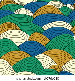 colorful seamless abstract hand-drawn pattern, waves background