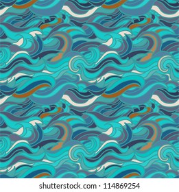 Colorful seamless abstract hand-drawn pattern, waves background