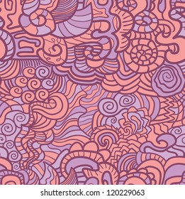 Colorful seamless abstract hand-drawn pattern, waves background