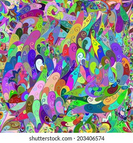 colorful seamless abstract hand-drawn pattern, waves background 