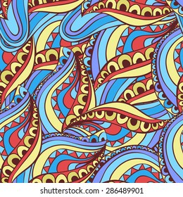 colorful seamless abstract hand-drawn pattern, waves background