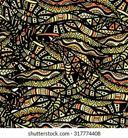colorful seamless abstract hand-drawn pattern, waves background