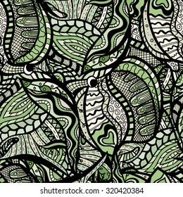 colorful seamless abstract hand-drawn pattern, waves background