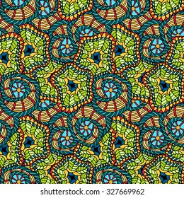 colorful seamless abstract hand-drawn pattern, waves background