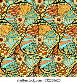 colorful seamless abstract hand-drawn pattern, waves background