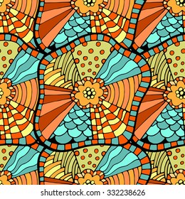 colorful seamless abstract hand-drawn pattern, waves background