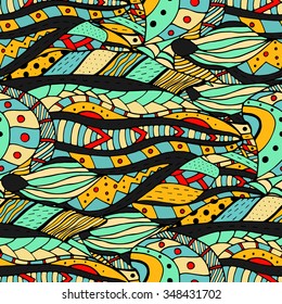 colorful seamless abstract hand-drawn pattern, waves background