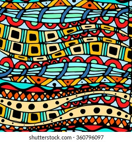 colorful seamless abstract hand-drawn pattern, waves background