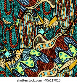 colorful seamless abstract hand-drawn pattern, waves background