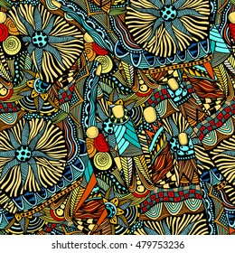 colorful seamless abstract hand-drawn pattern, waves backgroun
