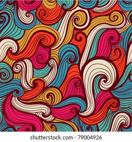 colorful seamless abstract hand-drawn pattern, waves background