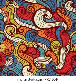 colorful seamless abstract hand-drawn pattern, waves background