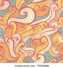 colorful seamless abstract hand-drawn pattern, waves background