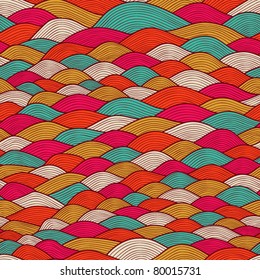 colorful seamless abstract hand-drawn pattern, waves background