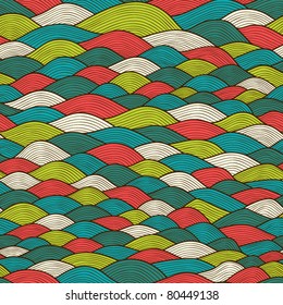 colorful seamless abstract hand-drawn pattern, waves background