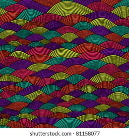 colorful seamless abstract hand-drawn pattern, waves background