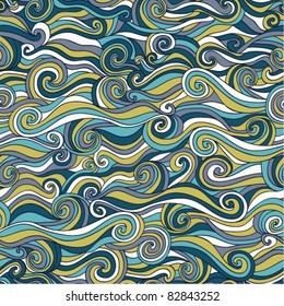 colorful seamless abstract hand-drawn pattern, waves background