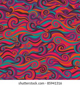 colorful seamless abstract hand-drawn pattern, waves background