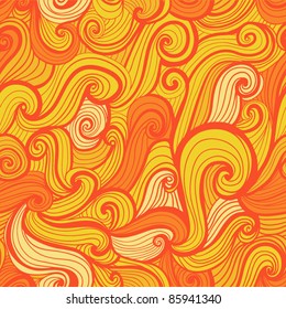 Colorful seamless abstract hand-drawn pattern, waves background. Autumnal theme.