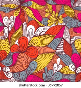 colorful seamless abstract hand-drawn pattern, waves background