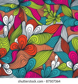 colorful seamless abstract hand-drawn pattern, waves background