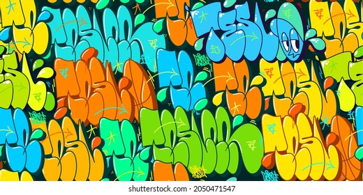 Colorful Seamless Abstract Hip Hop Street Art Graffiti Style Urban Vector Illustration Background Art