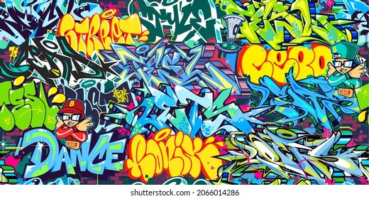 Colorful Seamless Abstract Hip Hop Street Art Graffiti Style Urban Calligraphy Vector Illustration Background Art Template