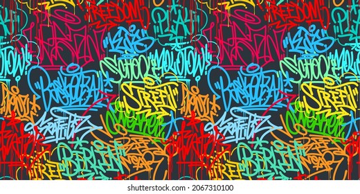 Colorful Seamless Abstract Hip Hop Street Art Graffiti Style Urban Calligraphy Vector Illustration Background Art