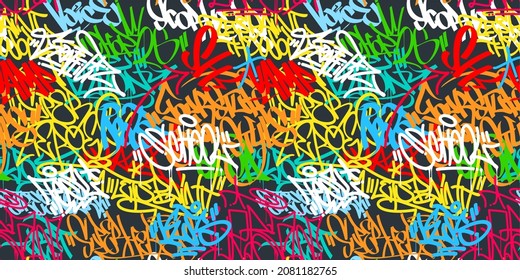 Colorful Seamless Abstract Hip Hop Street Art Graffiti Style Urban Calligraphy Vector Illustration Background Art