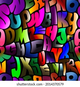 Patrón de letras abstractas y coloridas, ilustración de fondo alfabético vectorial