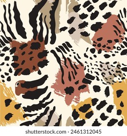 Colorful seamless abstract pattern with hand drawn  animal skin motifs. Trendy vector texture for fabric, textile, wallpaper, apparel, wrapping