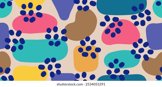 Patrón Abstractas inconsútil colorido sobre fondo blanco, diseño de moda con Formas básicas. Fondo de impresión de Fondo de pantalla en color moderno.