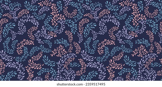 Colorful seamless abstract pattern.  Vector hand drawn branches texture background. Cute pattern on grey background. Template for design, textile, fabric, wallpaper, surface design..