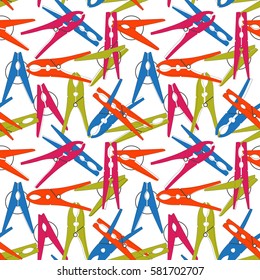 Colorful seamless background of Clothes Pegs. Vector on white background