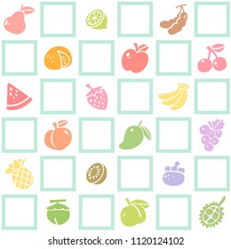 Colorful seamless background of fruits pattern. Freehand drawing in cute style. Vector illustration.