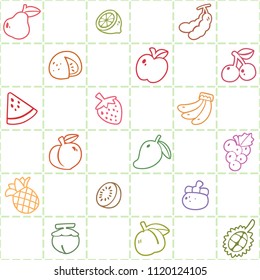 Colorful seamless background of fruits pattern. Freehand drawing in cute style. Vector illustration.