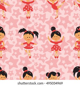 Colorful seamless background made of cute little ballerinas