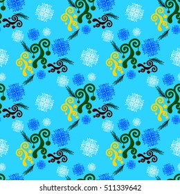 Colorful seamless background with New Year decor, winter holidays pattern. Vector texture for cards, wrapping paper, advertisement, page fill, book covers etc.