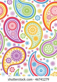 Colorful seamless background with a paisley pattern.  Vector illustration.