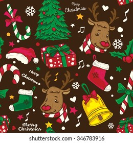 Padrão de fundo sem emenda colorida com elementos de Natal
