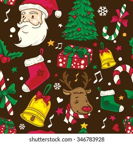 Colorful Seamless Background Pattern with Christmas Elements
