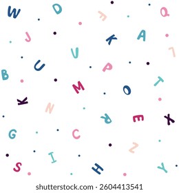 colorful seamless background with random scattered  letters and dots