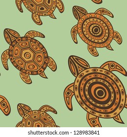 Colorful seamless background with sea turtles