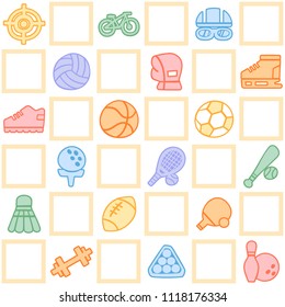 Colorful seamless background of sport pattern. Freehand drawing in cute style. Vector illustration. 
