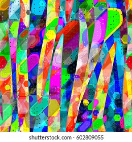 Colorful seamless background with spots, polygons and stripes