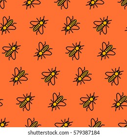 Colorful seamless bee pattern. Repeating vector illustration.